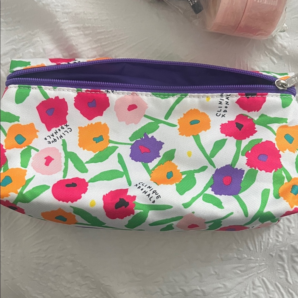 Floral Cosmetic Bag with Purple Zipper